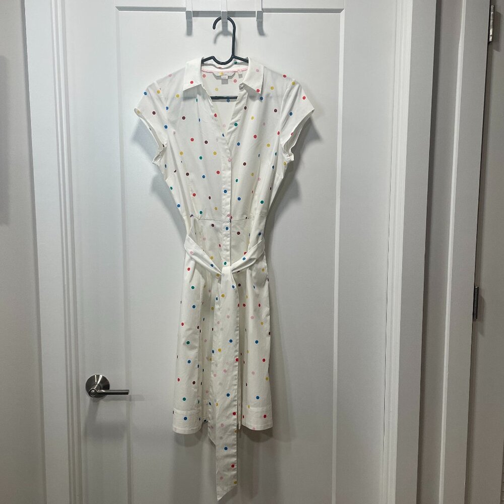 Never worn Boden Rowena Shirt Dress Size 6R, Polka Dot and Ivory